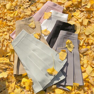 咖啡色百褶裙女半身裙夏高腰a字显瘦大码春秋冬西装料棕色短裙裤