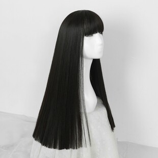新款一刀平假发女中长直发气质修脸斜齐刘海逼真黑色长发套cos