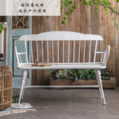 北欧欧式 户外铁艺艺术家用桌椅椅子阳台花园椅白色长椅靠背沙发椅