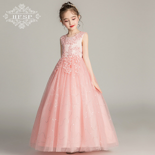 2020年新款 蕾丝公主裙花童婚纱蓬蓬网纱裙女童表演裙 女童礼服长款