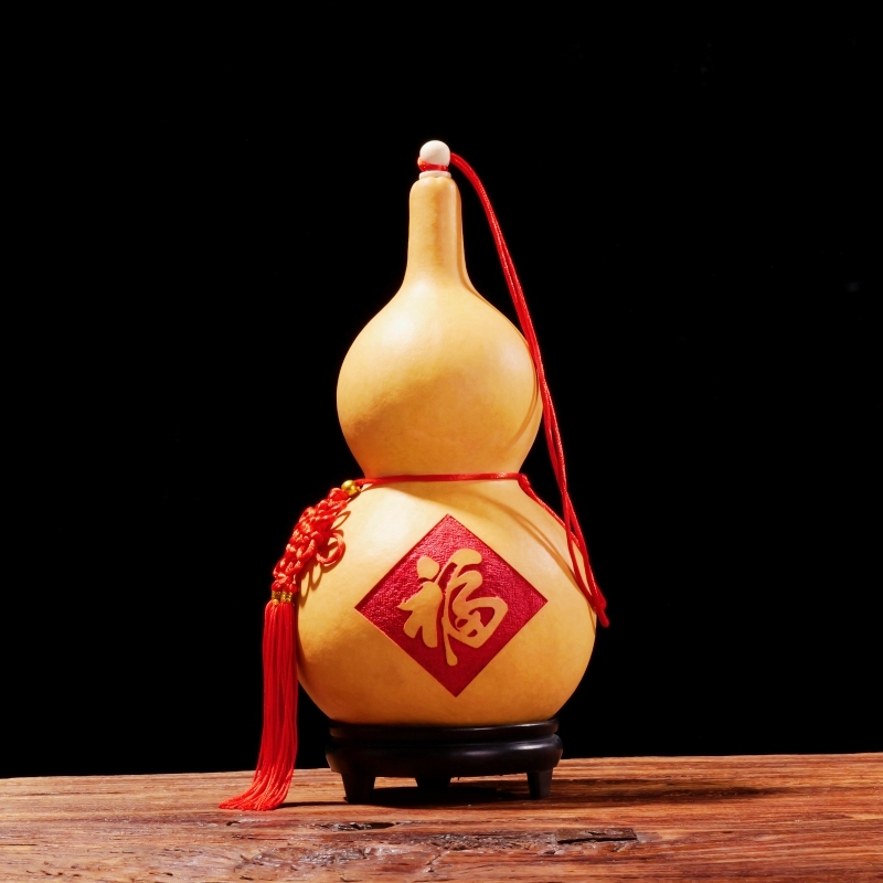 风中国结水文玩福字开口特大小葫芦挂件门口家居摆饰天然木葫胡芦