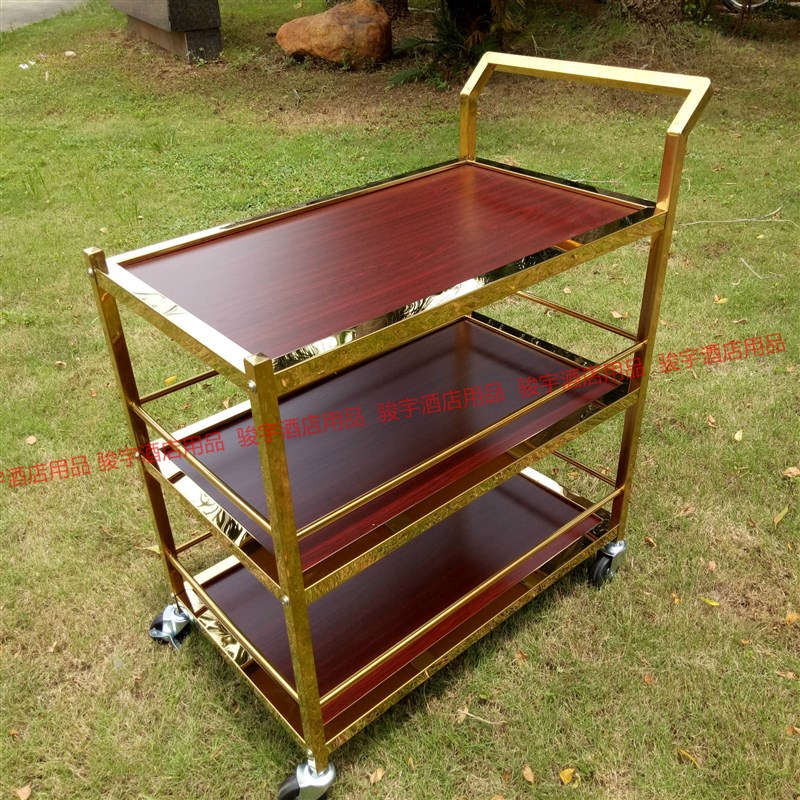 欧式钛金甜品车实木点心车蛋糕车4S店小推车三层酒水车餐厅茶水车