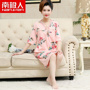 睡裙女夏季纯棉中年妈妈睡衣短袖薄款长裙子中老年大码夏天连衣裙