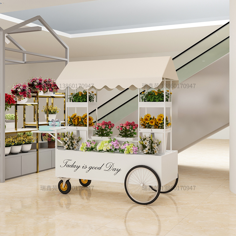 摆摊卖花车鲜花店专用花架商场摊位小推车展示架子移动商用花艺车