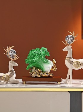 新中式白菜招财摆件客厅酒柜电视柜桌面办公室装饰品乔迁新居礼品
