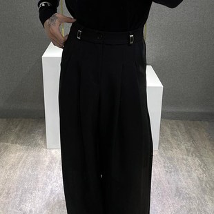 设计感直筒垂坠感黑色西装裤男百搭长裤休闲阔腿裤小众高腰西裤男