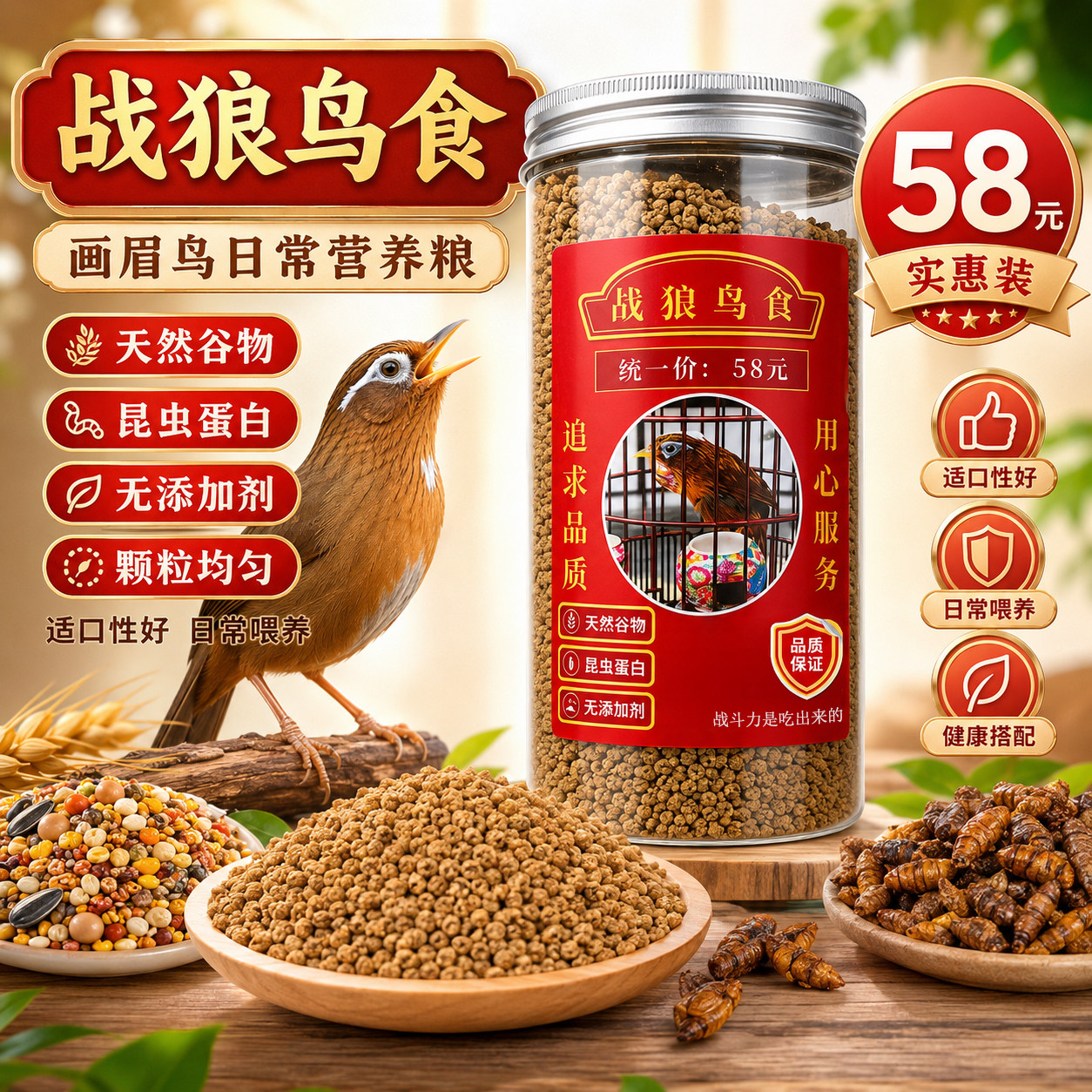战狼鸟食提性壮膘饲料打口饲料 手工画眉鸟食饲料斗鸟料 养身饲料
