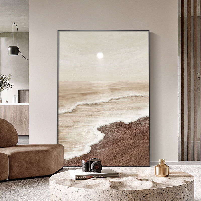 侘寂风客厅挂画海浪肌理画玄关