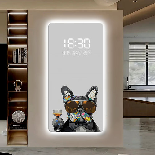 可爱狗客厅玄关装饰画网红钟表挂
