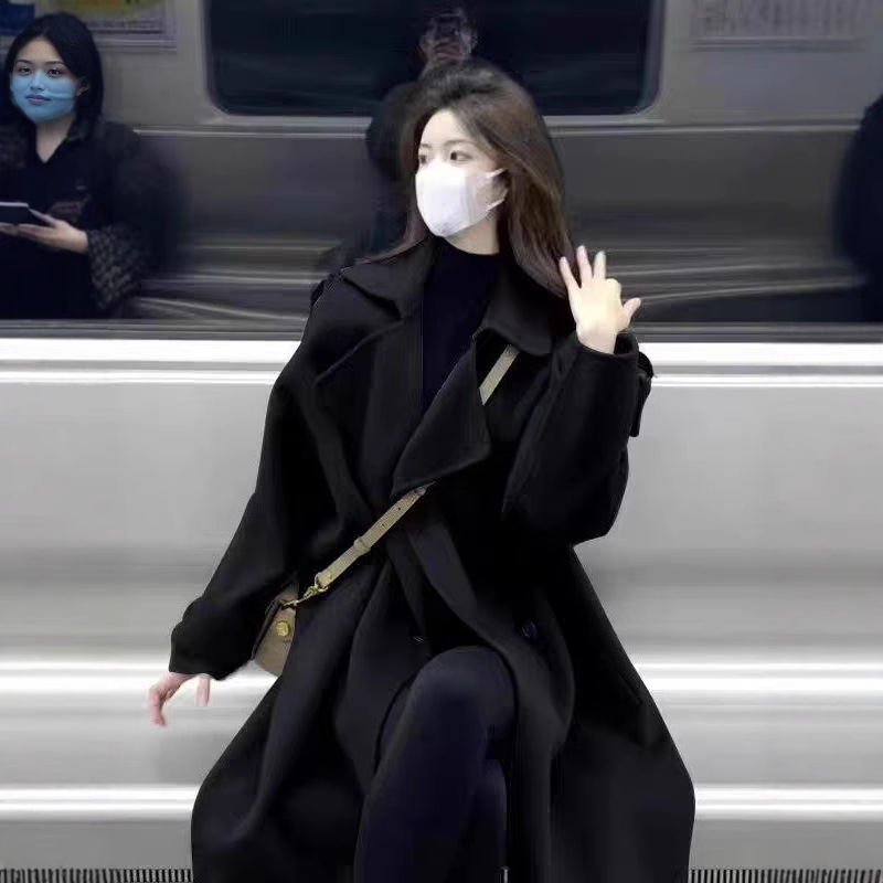 灰色呢子大衣女2025秋冬新款毛呢外套感小个子韩系赫本风加厚