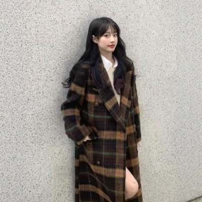中长款格子呢子大衣女2025秋冬季新款感小个子超好看毛呢外套