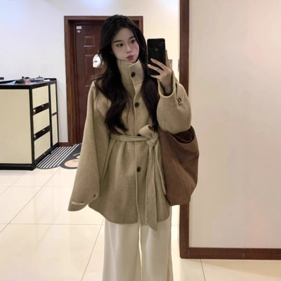 韩系卡其色毛呢外套女2025年新款感洋气小个子深秋初冬季大衣