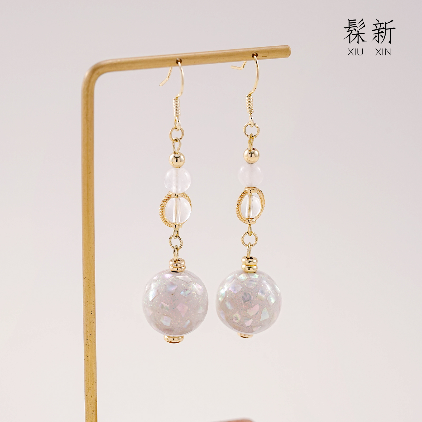 大漆珠耳饰白钻闪闪原创女性饰品