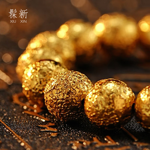 髹新古纹金天然大漆手串