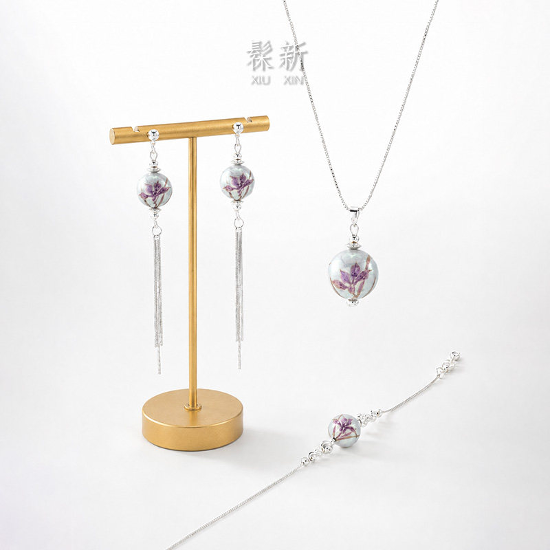 髹新大漆 珠光入画系列澳白鸢尾高工漆器女士饰品三件套礼赠佳品