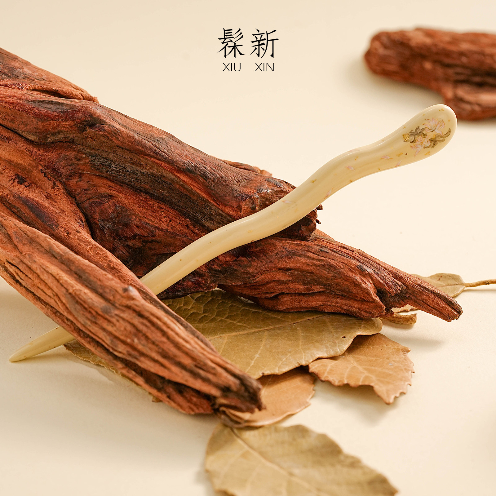 高工手绘撒金荷花发簪