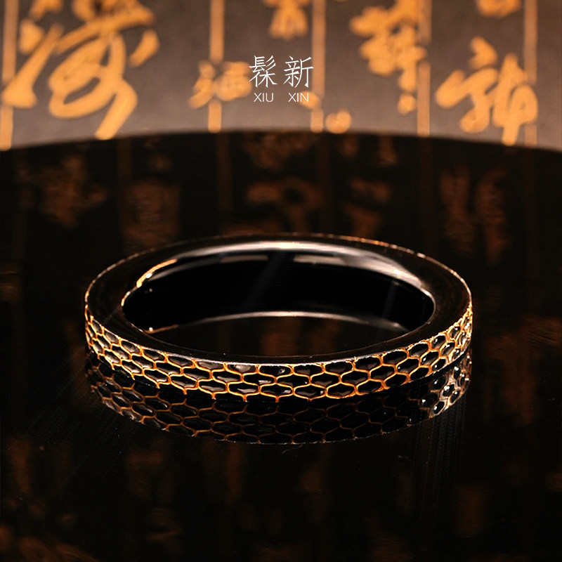 大漆螺钿手镯天然漆器女士黑晶条款非遗国潮风饰品漆器定制送礼品