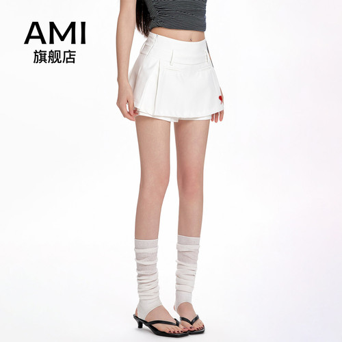 AMI官方白色百褶半身裙女夏季高腰显瘦A字短裙学院风辣妹小个子