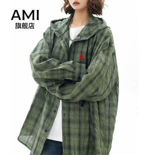 子衬衣 外套宽松慵懒风格 AMI官方夏日轻薄连帽防晒衬衫 女2026新款