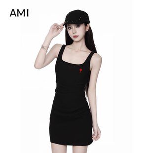 连衣裙 AMI旗舰店美式 黑色方领吊带包臀裙女夏季 正品 辣妹紧身短款