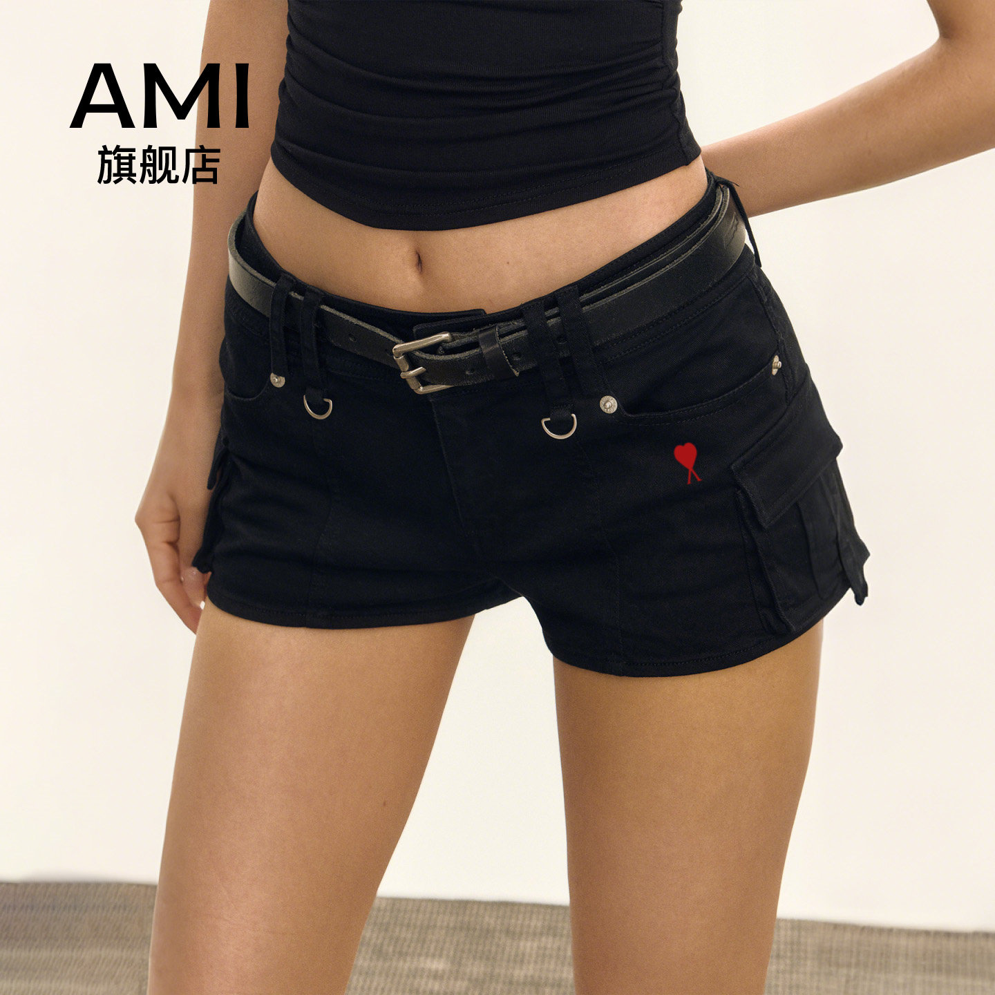 AMI官方美式复古黑色牛仔短裤女2026年夏季新款百搭显瘦时尚辣妹