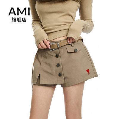 AMI官方复古设计感不规则A字工装短裤纽扣低腰休闲显瘦阔腿裙裤