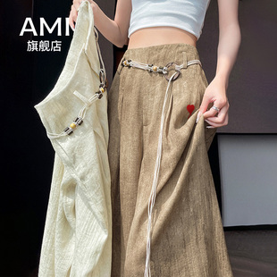 高腰直筒垂感拖地冰丝阔腿裤 AMI官方高级感扎染西装 薄款 女夏季 裤
