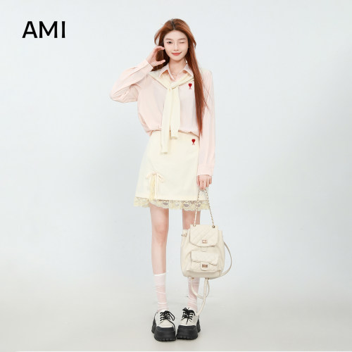 AMI官方美式复古米白披肩粉色衬衫女春初春春新款高级感上衣独特