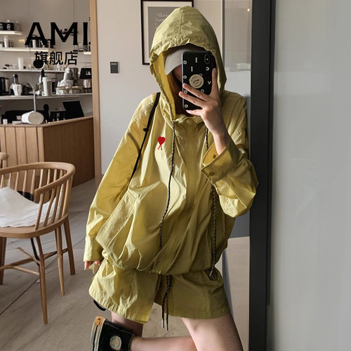 AMI官方美式运动套装女夏轻薄长袖外套短裤登山服两件套防晒衣