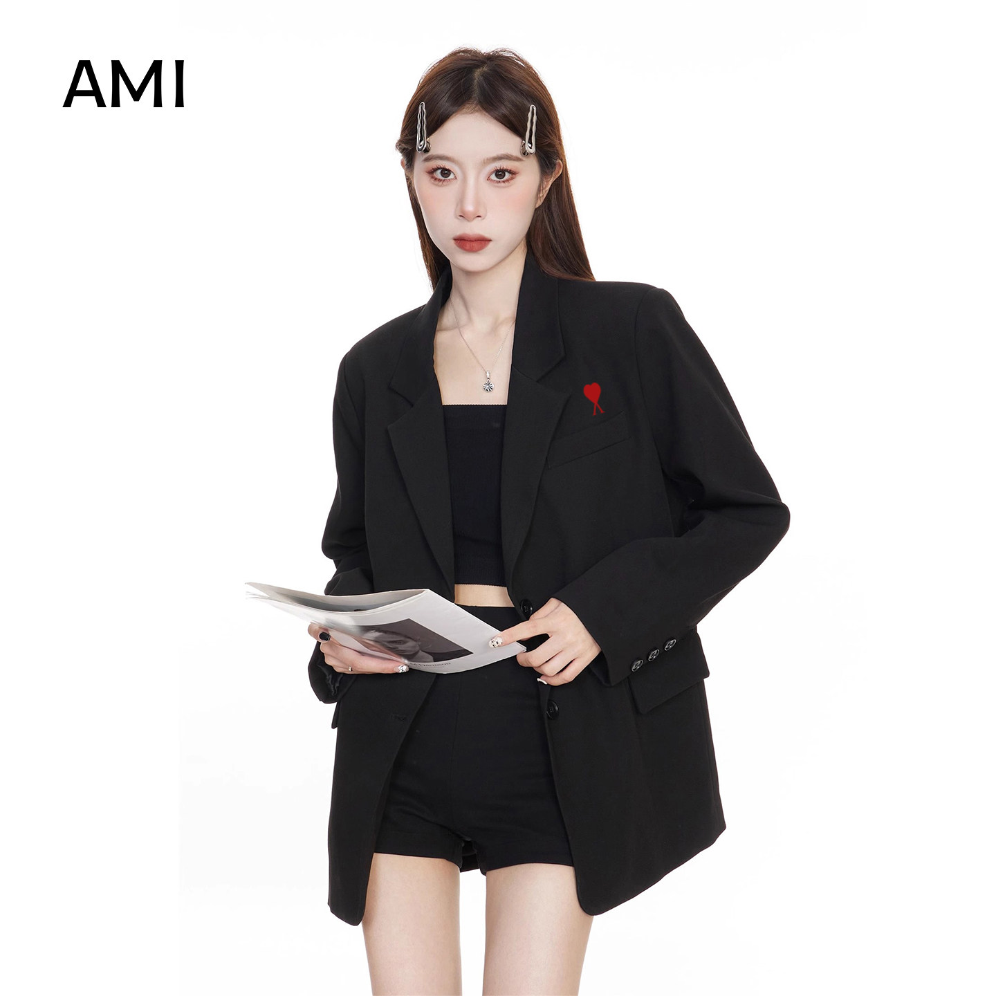 AMI官方美式黑色西装外套女小个子2026春秋新款高级感休闲宽松西
