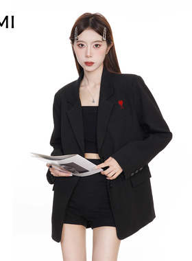 AMI美式黑色西装外套女小个子2025冬秋新款高级感休闲宽松西服