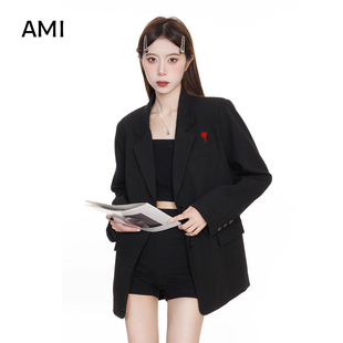 AMI美式黑色西装外套女小个子2025冬秋新款高级感休闲宽松西服