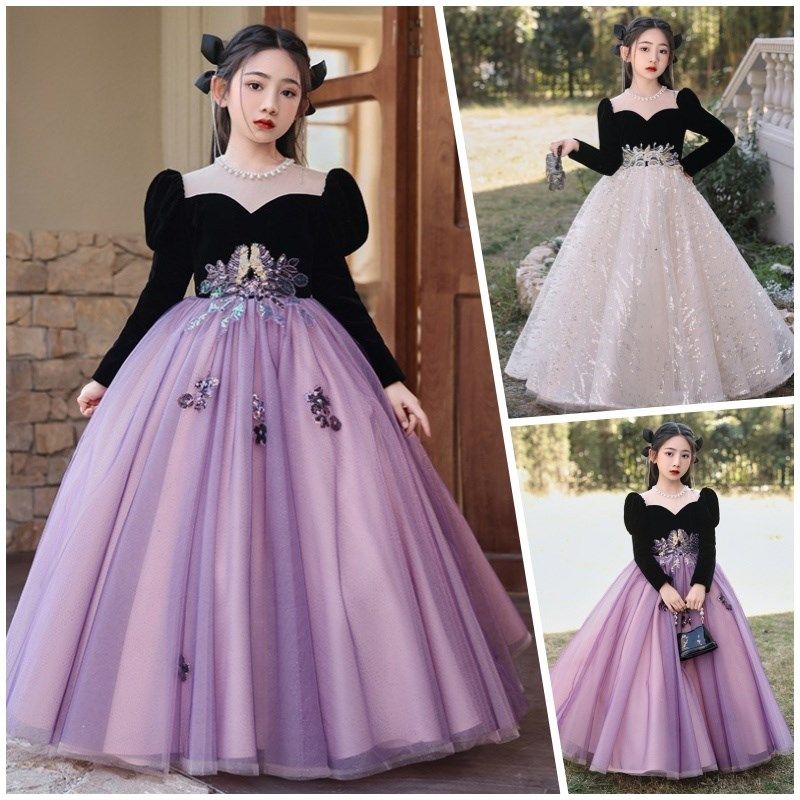 高端赫本风礼服女童紫色连衣裙轻奢公主裙儿童长裙气质钢琴演出服,童装/婴儿装/亲子装,连衣裙,淘宝优惠券,粉丝福利购,淘宝优惠卷