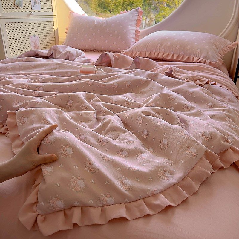 针织双层纱夏被四件套夏季公主风双层花边空调被薄被子夏凉被床上,床上用品,化纤被,淘宝优惠券,粉丝福利购,淘宝优惠卷