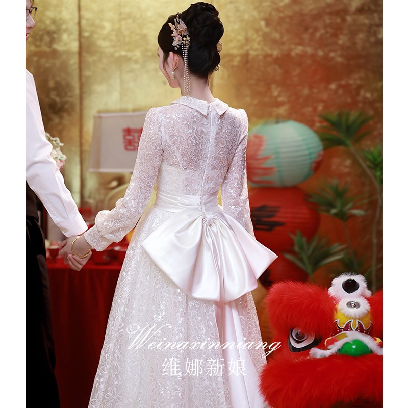 白色晚礼服女2025新款轻奢小众高端法式订婚连衣裙蕾丝领证小白裙