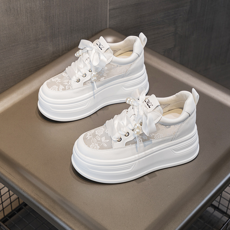 厚底增高网面小白鞋女202v4春夏新款百搭中国风运动休闲鞋松糕网