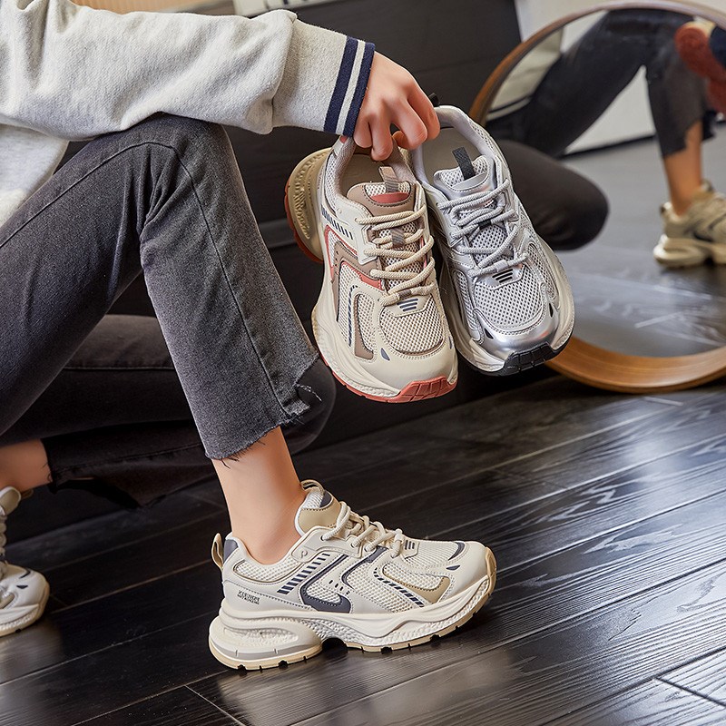 小个子厚底增高网面老爹鞋女春新款透G气休闲运动鞋学生轻便松糕