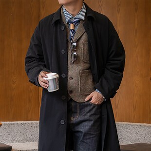 古叔的着复古浴血黑帮巴尔马肯风衣中长款翻领大衣Z宽松男春夏