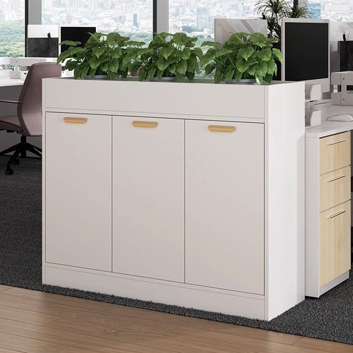 办公室隔断柜绿植文件柜隔断柜资料柜花槽柜储物木质矮柜白色边柜