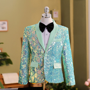 男童舞台走秀亮片演出服礼服套装 六一小主持人钢琴唱歌表演西装