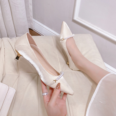 法式小众设计感尖头高跟鞋日常可穿伴娘I鞋新娘婚鞋单鞋女细跟猫