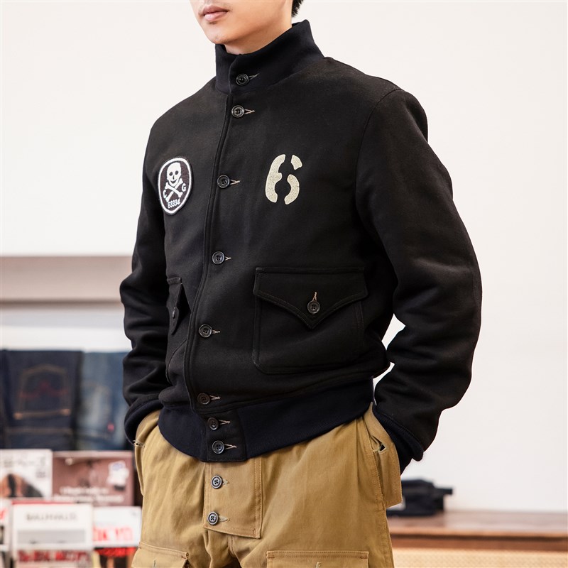 红风 A1羊毛飞行夹克男秋冬重磅复F古毛呢短款外套加厚保暖棒球服