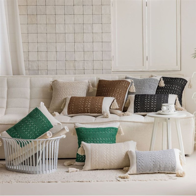 绿色拼黑色几何美式提花多色沙发抱枕床头靠编织靠枕椅汽车不含芯