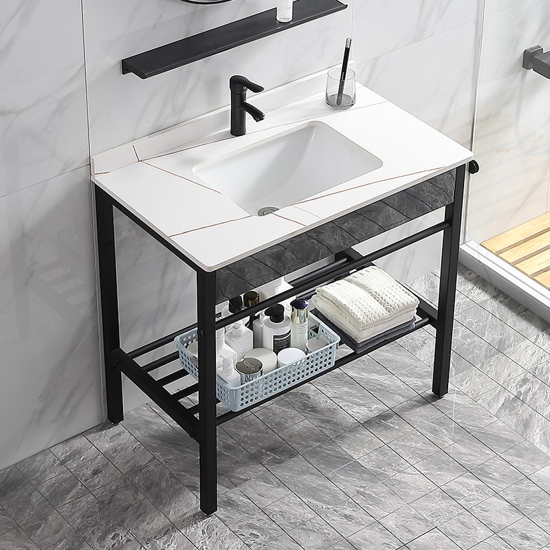 落地式一体岩板台盆小户型陶瓷洗脸盆阳台洗手池酒店卫生间洗漱台