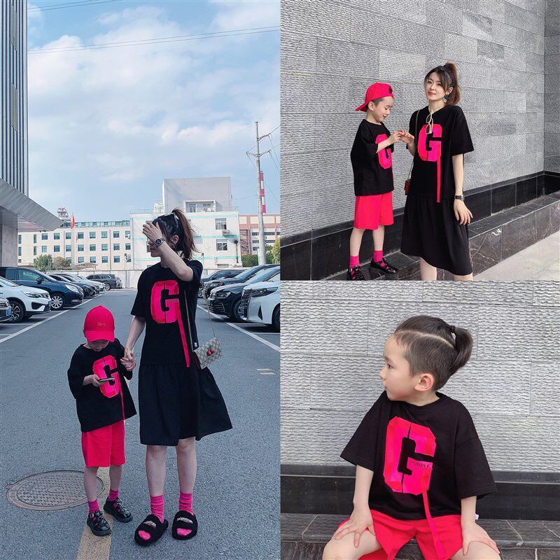 2023夏季新款不一样的网红炸街宽松亲子洋装母女装休闲时尚T恤