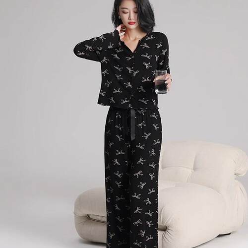 新款莫代尔蝴蝶结印花睡衣