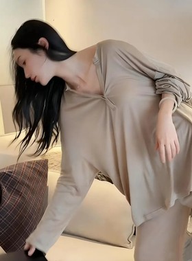 莫代尔睡衣女春秋季2025新款松弛感宽松长袖长裤V领可外穿家居服