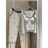 三件套可外穿家居服套装 2025新款 蝴蝶结带胸垫吊带睡衣女春秋夏款