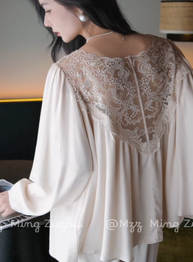 2025新款冰丝缎面优雅睡衣女秋季贵气贡缎长袖长裤法式家居服套装