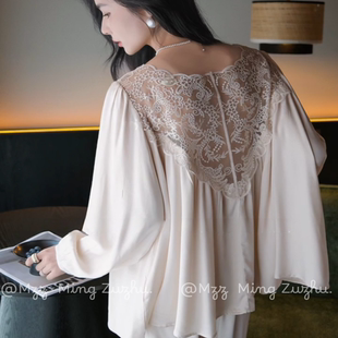 2025新款冰丝缎面优雅睡衣女秋季贵气贡缎长袖长裤法式家居服套装